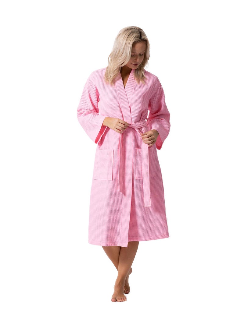 Turkish Linen Waffle Knit Lightweight Kimono Spa & Bath Robes for Women - Quick Dry - Soft (Pink, XX-Large) - Image 3